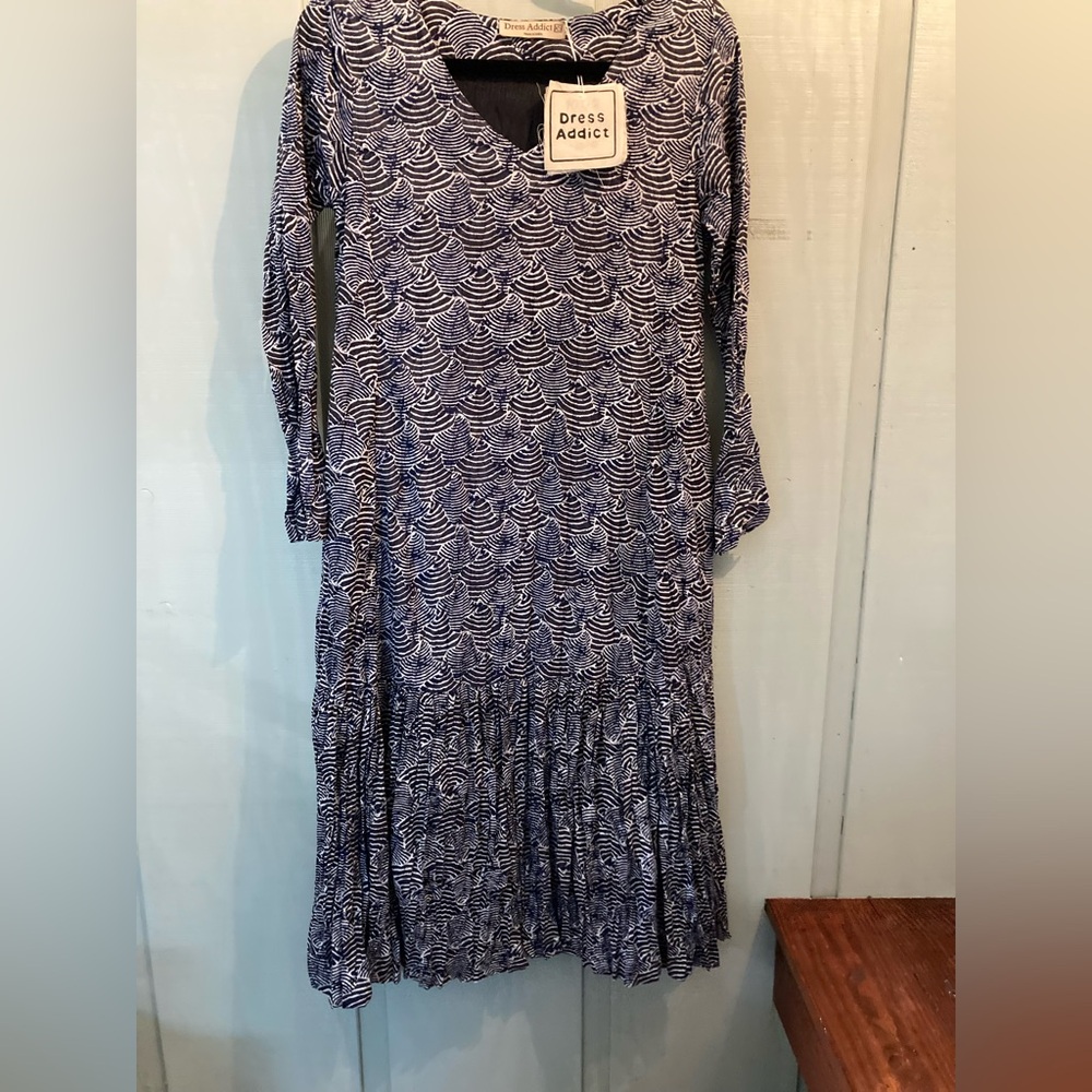 Dress Addict Navy Wave Long Sleeve Jod Dress